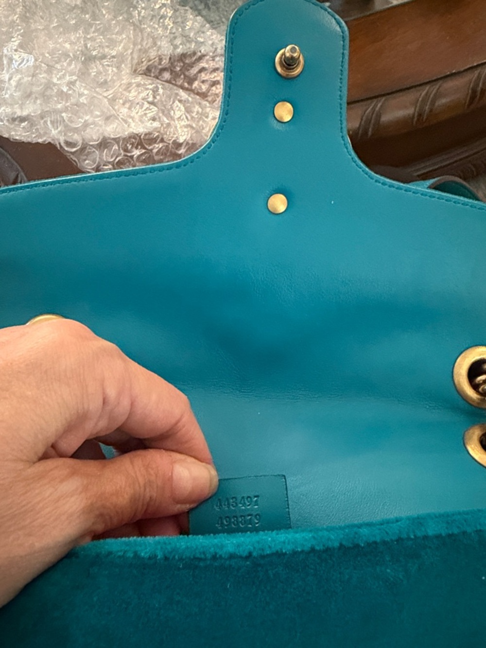 Gucci Teal Velvet GG Marmont Shoulder Bag with Gold Hardware - Picture 6 of 10